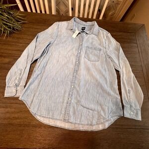 GAP Mens XXL Tall Long Sleeve Denim Chambray Work Shirt Button Up Light Blue